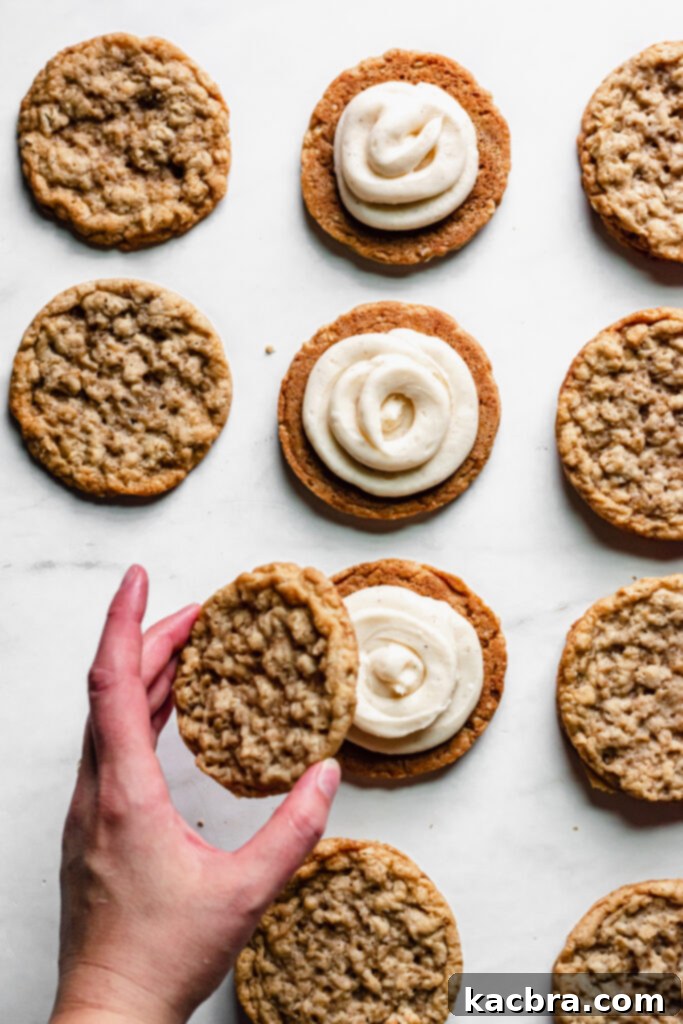 Assembling eggnog oatmeal creme pie