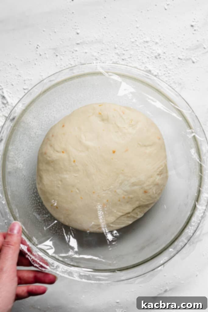 Image showing dough doubled in size after the first rise.