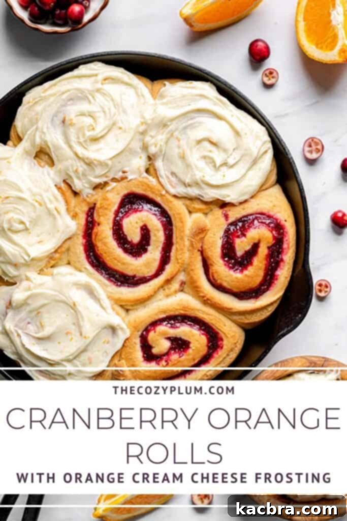 Pinterest pin graphic for Cranberry Orange Rolls recipe.