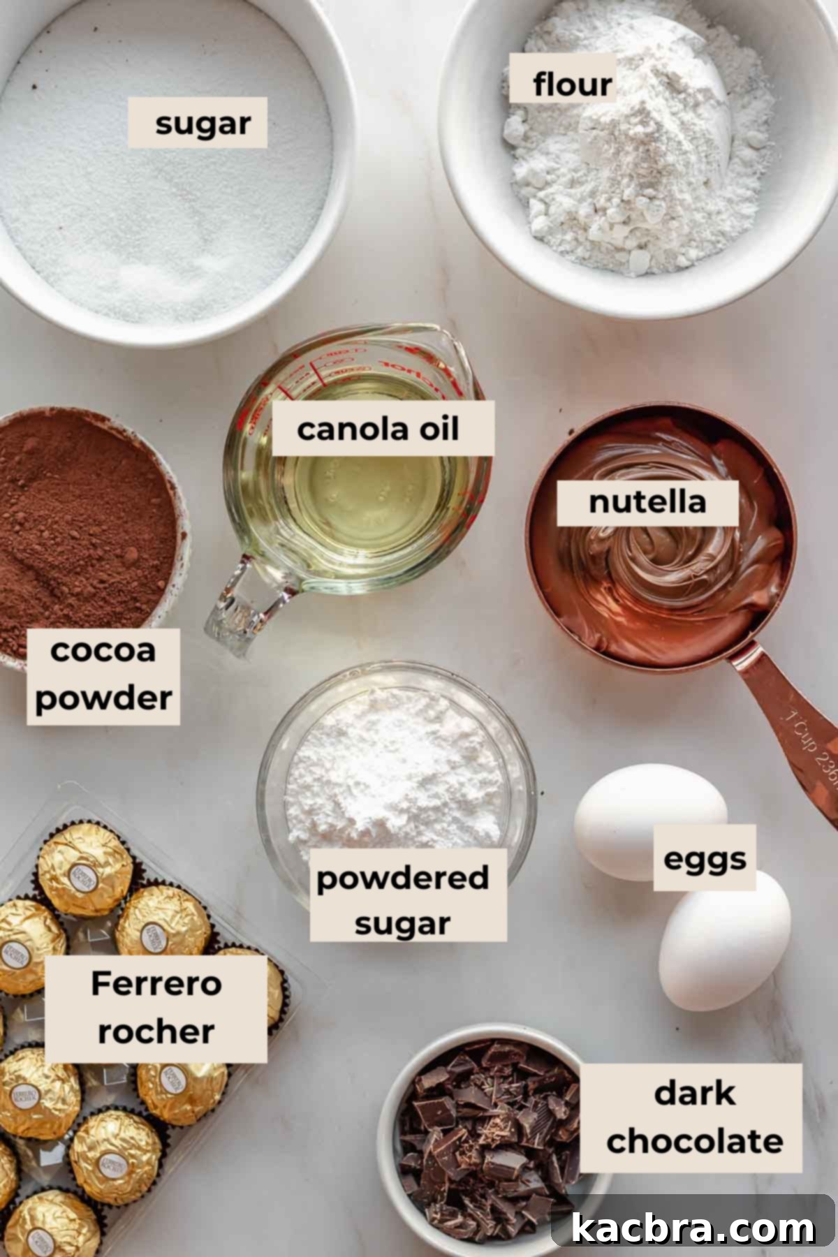 Ingredients for Ferrero Rocher brownies.