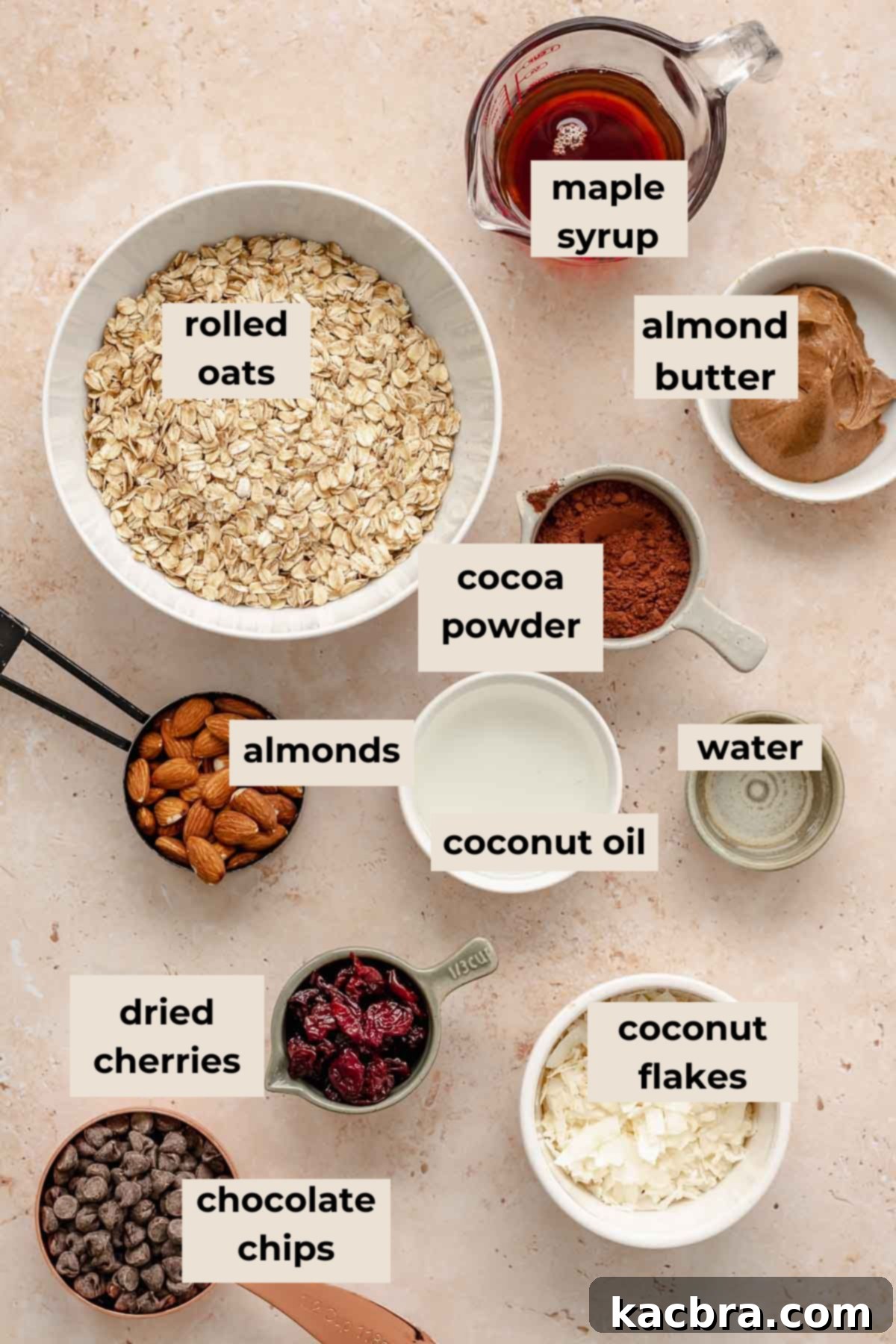 Ingredients for chocolate granola.