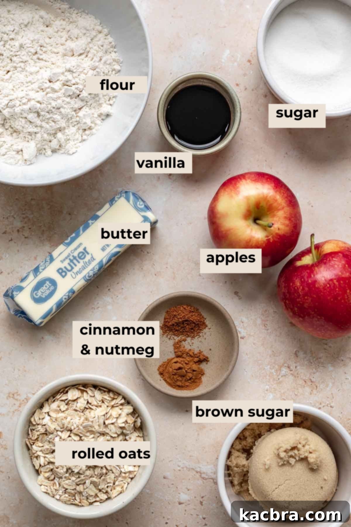 Ingredients for apple crumble bars.
